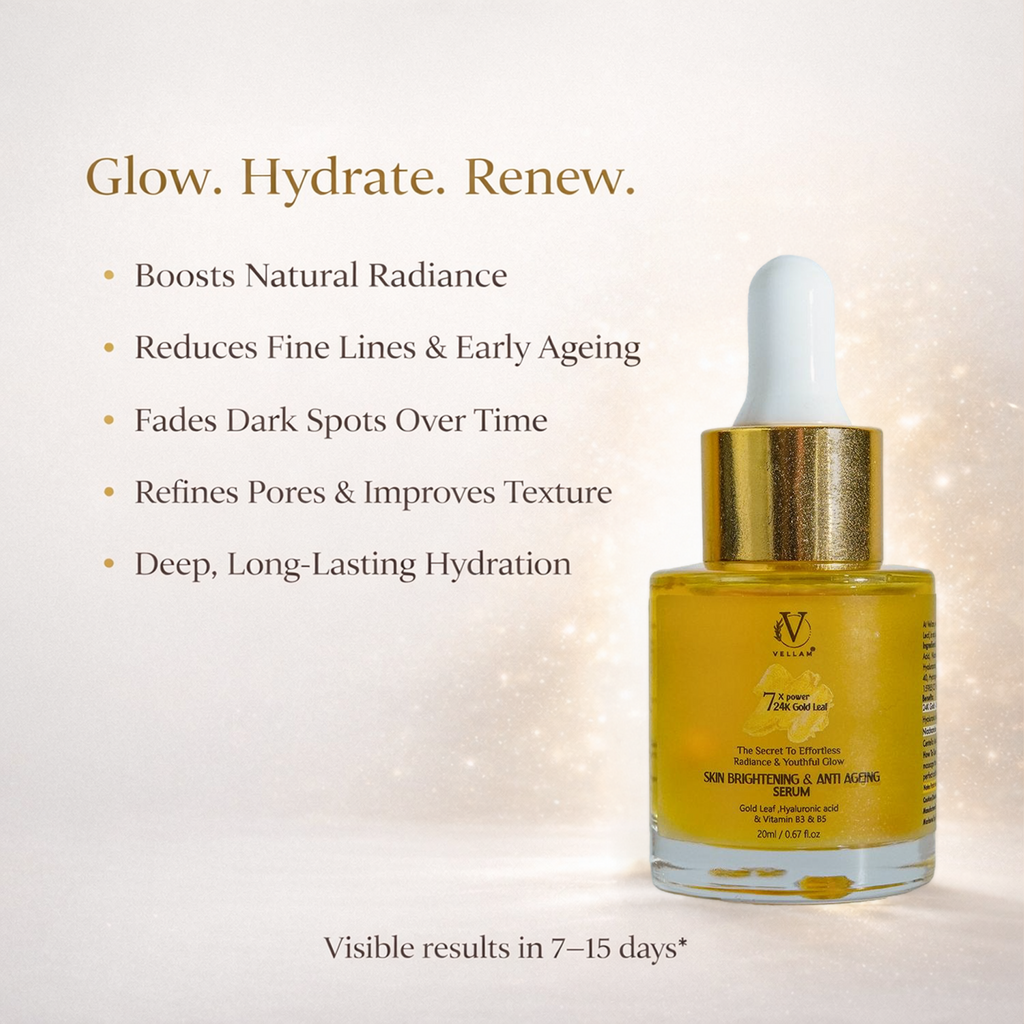 Vellam 7X Power 24k Gold Leaf Serum for Brightening, Ageing & Dark Sport