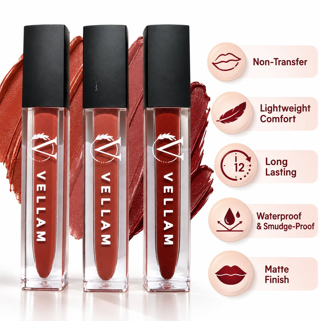 VELLAM Moody vibe Liquid Matte Lipstick Combo of 3 in 1 Pack- Shade 25,29,30