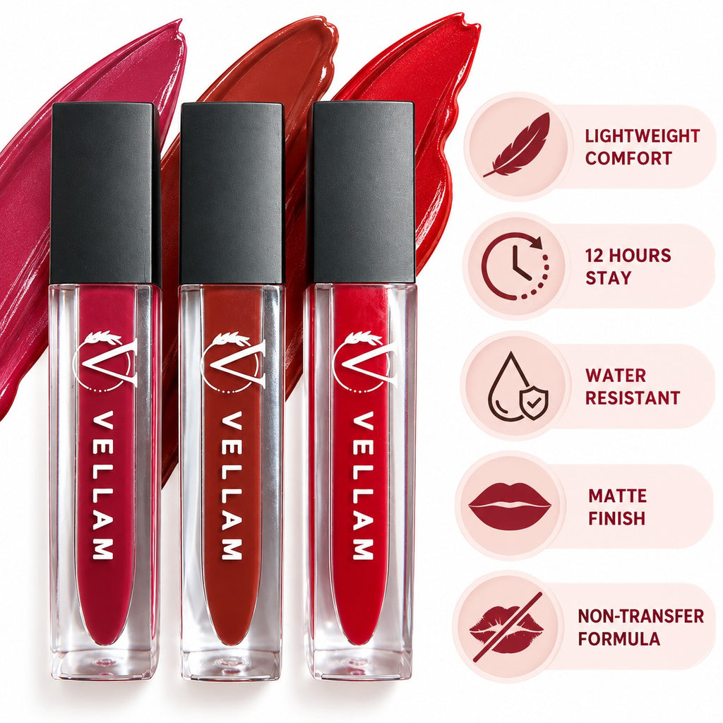 VELLAM Moody vibe Liquid Matte Lipstick Combo of 3 in 1 Pack- Shade 01,09,33
