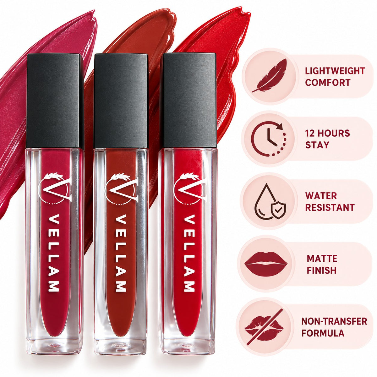 VELLAM Moody vibe Liquid Matte Lipstick Combo of 3 in 1 Pack- Shade 01,09,33