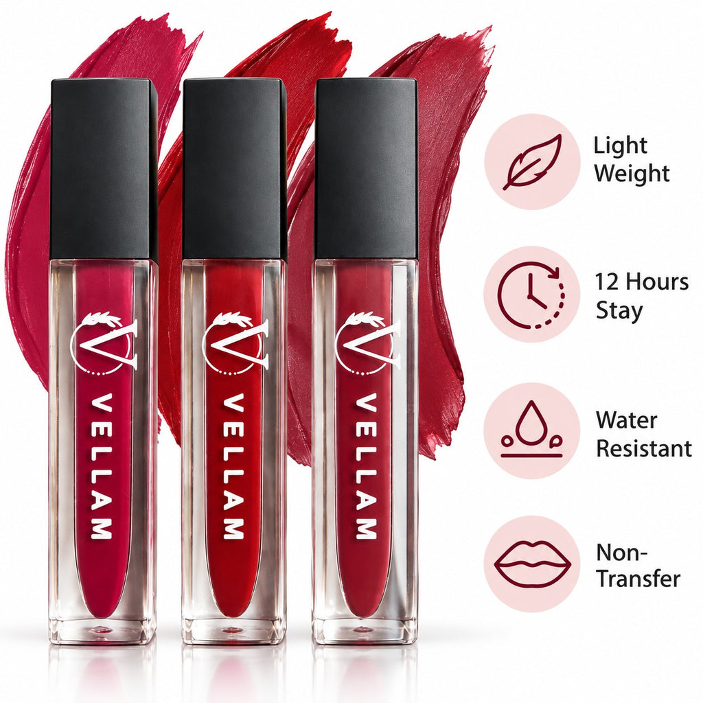 VELLAM Moody vibe Liquid Matte Lipstick Combo of 3 in 1 Pack- Shade 02,22,26